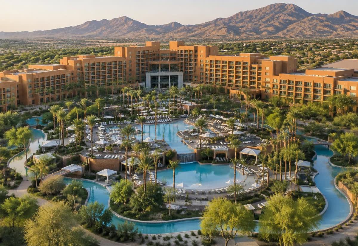 Spanish-colonial resort courtyard at the JW Marriott Desert Ridge